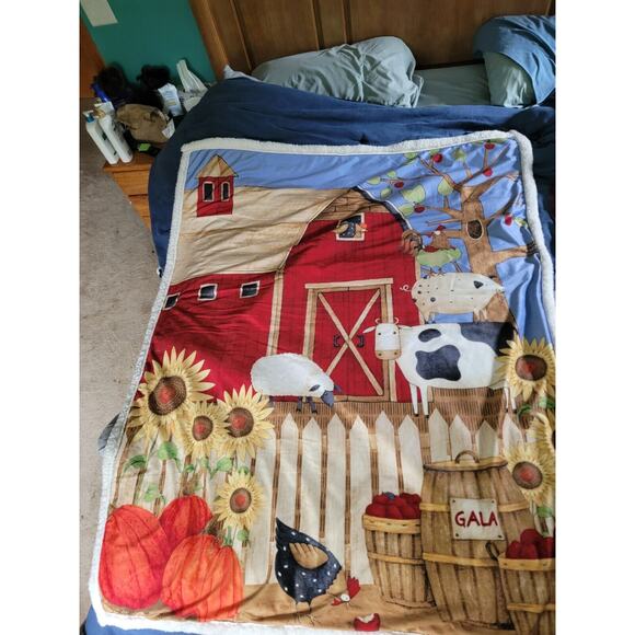 Debbie Mumm Farmer Barn Yard Harvest Fall Sherpa Throw Blanket 45" x 56" - Picture 2 of 13